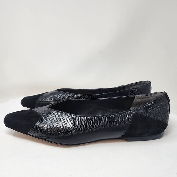 Sam Edelman Catalina Flat Women 10 Black Leather Suede Snake Emboss Square Toe - Picture 5 of 12